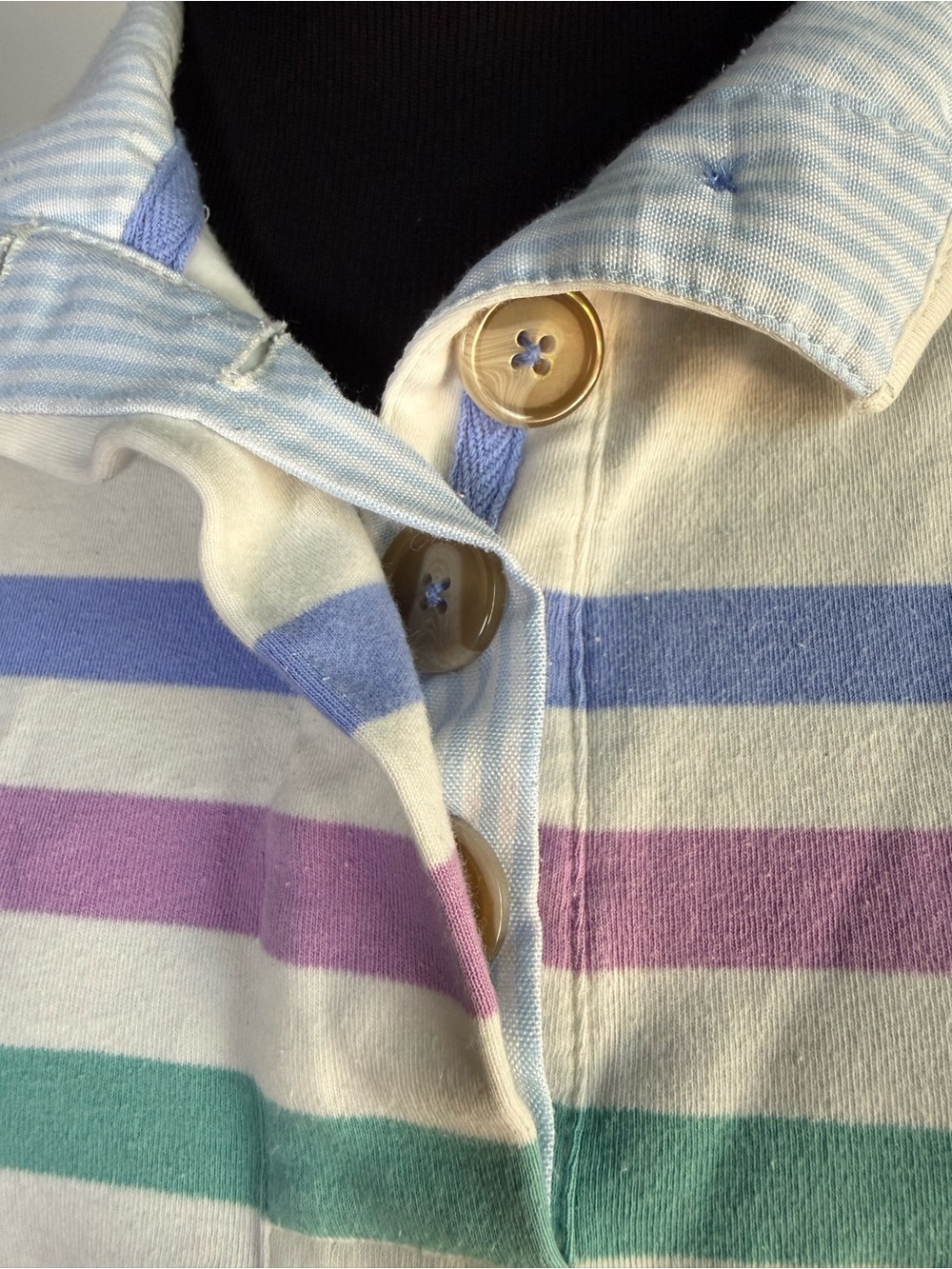 Vintage Pastel Stripe Polo Top Coastal Preppy Golf Long Sleeve M - Picture 7 of 8
